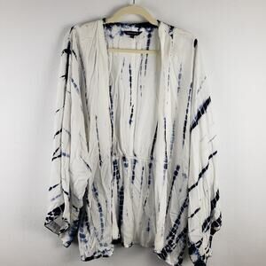 Style Envy Women's S/M Open Front Kaftan Swimsuit Cover Up Blue White Tie Dye